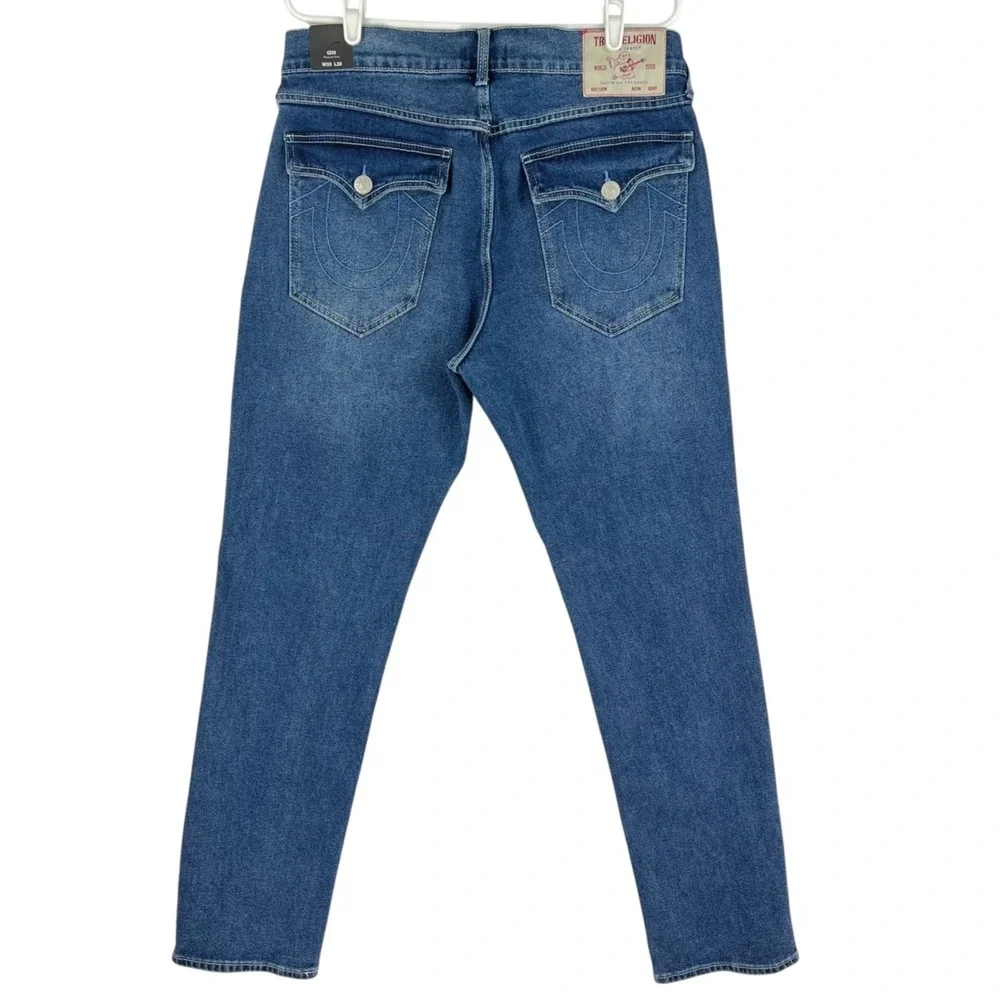 True Religion Men's Stretch Navy Jeans 33x32 Geno Relaxed Flap Pockets NWT